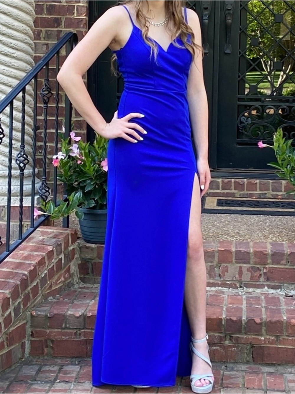 B Darlin Royal Blue Spaghetti Strap Column Gown